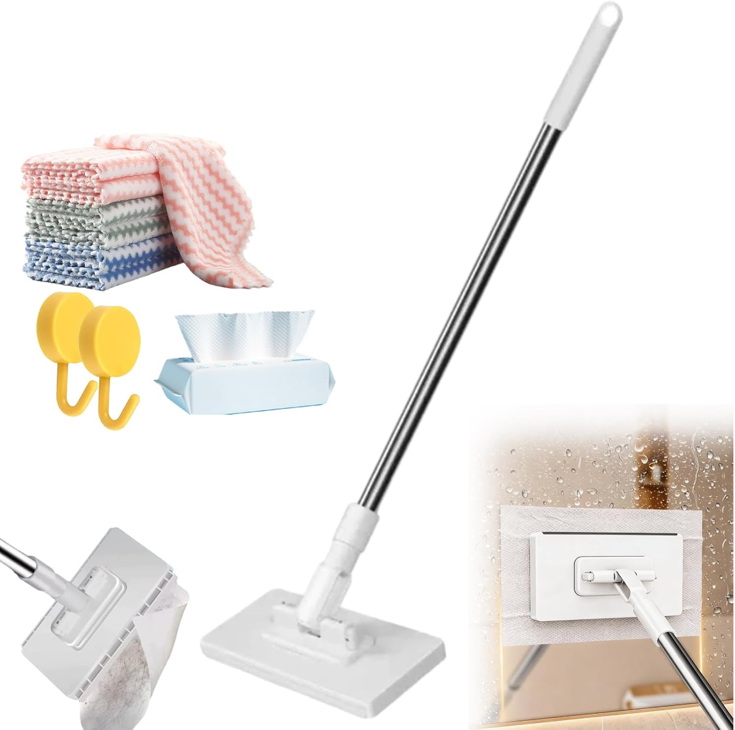 Snap Grip Mini Mop | Zero Touch Mini Mop: Disposable Clip Mopstick W/10 Reusable Cloths, Wet&Dry ClickMop for Floors, 40inch Locking Handle for Gaps & Multi-Surface, No Wash