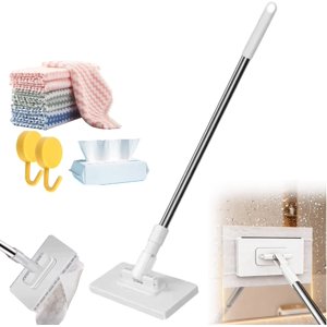 Snap Grip Mini Mop | Zero Touch Mini Mop: Disposable Clip Mopstick W/10 Reusable Cloths, Wet&Dry ClickMop for Floors, 40inch Locking Handle for Gaps & Multi-Surface, No Wash