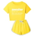 thumbnail image 1 of Hiiyo Little Girls Outfits Tracksuit Letter Print Short Sleeve T Shirt Shorts Set, 1 of 3