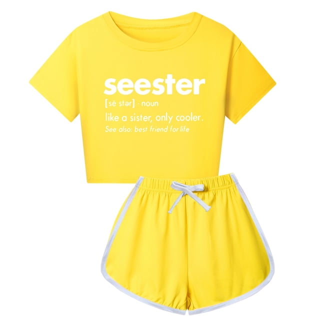 Hiiyo Little Girls Outfits Tracksuit Letter Print Short Sleeve T Shirt Shorts Set