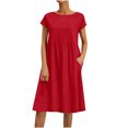 thumbnail image 1 of RKSTN Robes d'Été pour Femmes 2023 Décontractées en Coton et Lin Couleur Unie Longueur Genou Jupes Col Rond Manches Courtes Robe Midi avec Poches, 1 of 5