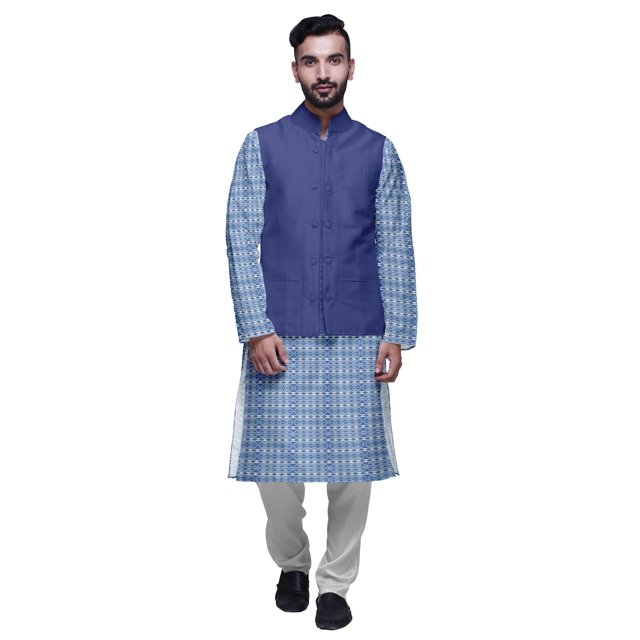 Atasi Kurta Pyjama pour Homme Veste Col Mandarin Indien Imprimé Ensemble de Tenue Ethnique