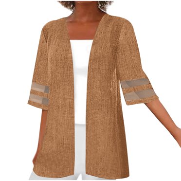 Atogsazn Womens Casual Fleece Jacket Lightweight Half Sleeve Cardigan Coat Loose Solid Color Tops C-Coffee XL Fashion