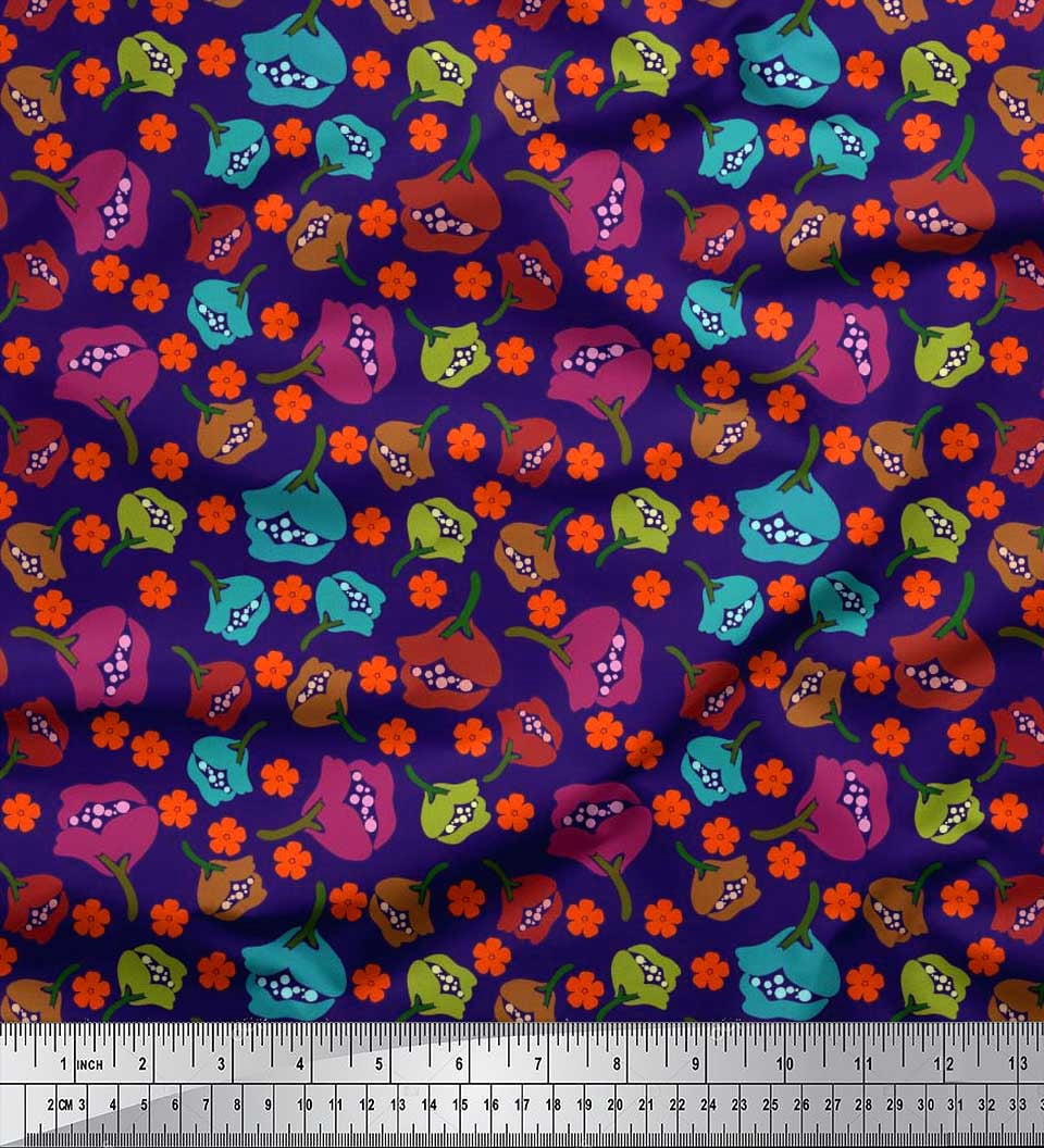 Soimoi Poly Georgette Fabric Floral Clip Art Print Fabric by The Yard 42 Inch Wide