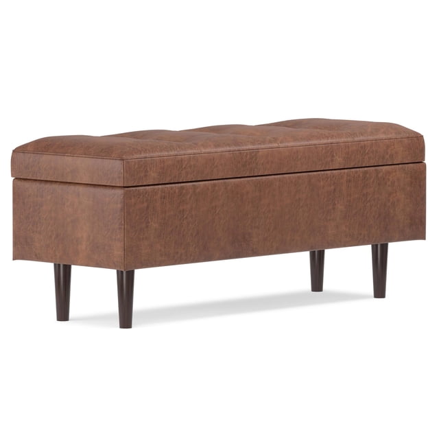 Shay Ottomane de Rangement Moderne de 48 Po de Large en Similicuir Brun Selle Vieilli