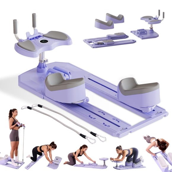 IMFIT Pilates Reformer Max Tout-en-un Gym à Domicile / Planche de Pilates Pliable avec Bandes de Résistance et Guidon de Stabilité / Flexibilité de Force Centrale Équipement d'Entraînement Complet pour la Mise en Forme à Domicile
