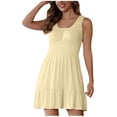 thumbnail image 2 of BEFOKA Robe pour Femme Grande Taille, Liquidation de Robes d'Été pour Femmes, Robe d'Été Unie Sans Manches à Col Rond Type Camisole Courte pour Femme, 2 of 5