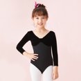 thumbnail image 2 of Justaucorps de Ballet pour Filles Robe de Danse à Manches Longues Robe d'Entraînement Patchwork Vêtements de Balle pour Adolescentes Noir 5-6 Ans, 2 of 4