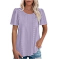 thumbnail image 1 of Timegard Hauts à Oeillets pour Femmes Col Rond Froncé Manches Courtes Ample Été Plage Décontracté Confortable Haut T-Shirt, 1 of 7