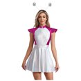 thumbnail image 1 of LiiYii Ensemble de Costume d'Alien de l'Espace pour Femmes, Robe Mini Évasée Trapèze à Manches Cap, avec Cheveux, Rose Vif, 4TG, 1 of 8
