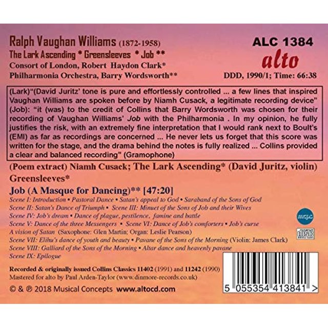 Vaughan Williams:The Lark Ascending Greensleeves; Job (A Masque For Dancing)
