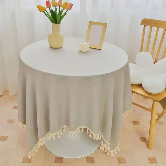 RYRDWP 60%Cotton,40%Linen Tablecloths With Fringe For Small Tables, 55x55 Inch Linen Sqaure Table Cloth For Wedding, Party, Indoor,Outdoor, Machine Washable
