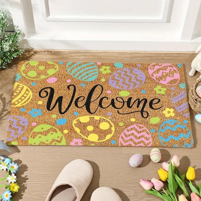 TIMIFIS Polyester Fiber Carpet, Easter Welcome Doormat Indoor Easter Doormat Easter Eggs Outdoor Mat Non Slip Front Porch Rug for Home Entrance Decoration Home Decor