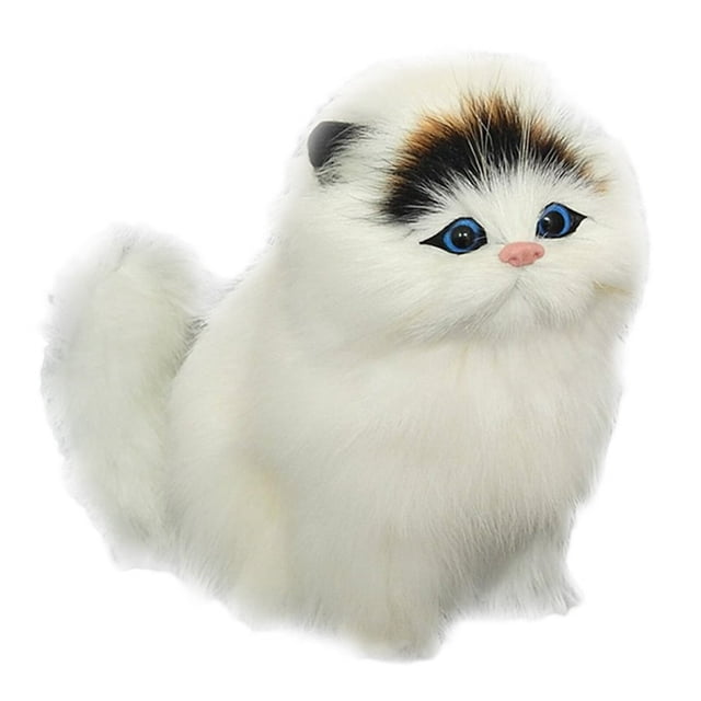 Sounding Simulation Stuffed Plush Sounding Cats Toys Soft Electric Cute Plush Cat Dolls For Kids. A fluffy white electric plush cat toy with realistic features, including blue eyes, a pink nose, and black and brown markings on its head. Ideal as a birthday, holiday, or Christmas gift for kids.