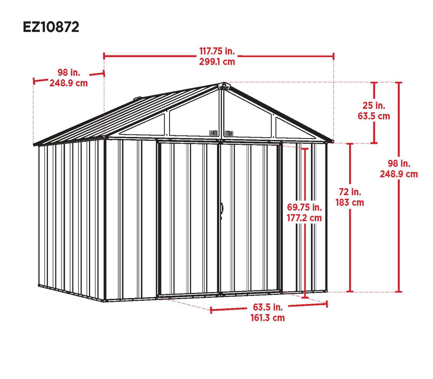 EZEE Shed Steel Storage 10 x 8 ft. Galvanized Extra High Gable Cream with Charcoal Trim