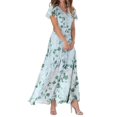 thumbnail image 1 of WTXUE Robes d'Été pour Femmes 2024, Robe d'Été Décontractée à la Mode pour Femmes à Fleurs, Col en V, Manches Courtes, Longue, Col en V, Manches Courtes, Patte, Robe de Loisirs, Rose, 1 of 4