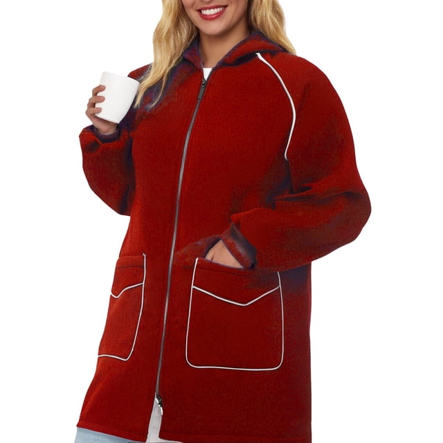 Breezora Manteau Long à Capuchon Résistant à l'Eau pour Femmes avec Détails Réfléchissants, devant à Boutons, Vêtement d'Extérieur de Protection contre la Pluie, Taille g, Rouge Brique