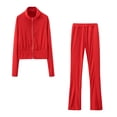 thumbnail image 1 of IROINNID Survêtement pour Femmes Ensemble 2 Pcs Offres Couleur Col Montant Revers Ensemble de Chandail de Sport Ensemble de Tenues de Sport, Rouge, 1 of 6