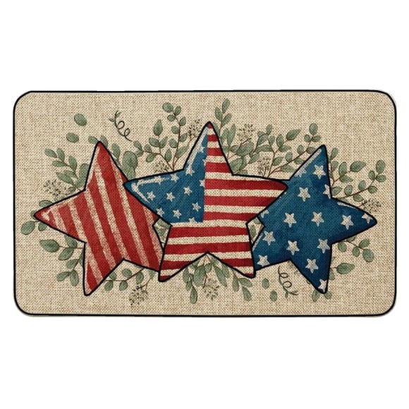 Fareti 4th of July Patriotic Stars Doormat Rug, Independence America Stars Memorial Day Front Door Mat Indoor Outdoor Non Slip Rubber Backing Kitchen Floor Decoration