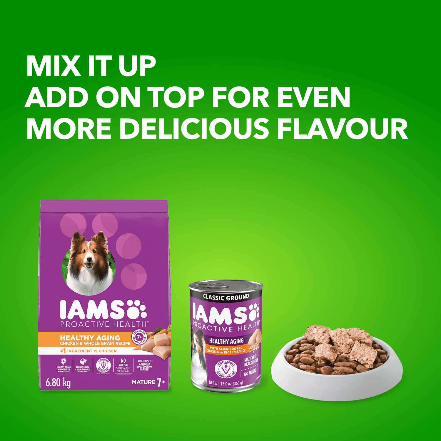 Iams Proactive Health Vieillissement en Santé Sénior Adulte Nourriture Sèche pour Chien Recette au Poulet & Grains Entiers 6.8KG