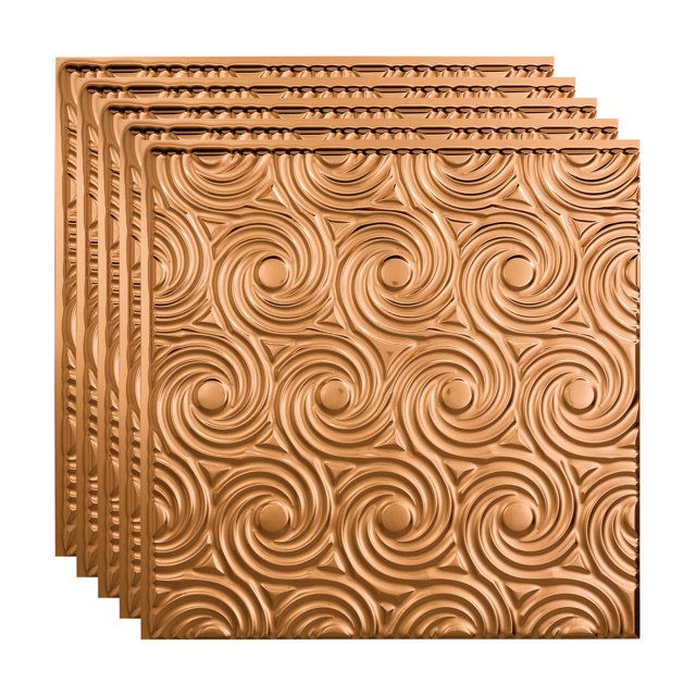 Fasade Vinyl Ceiling Panel 2ft x 2ft 5 Pack Polished Copper Water- and Corrosion-Resistant