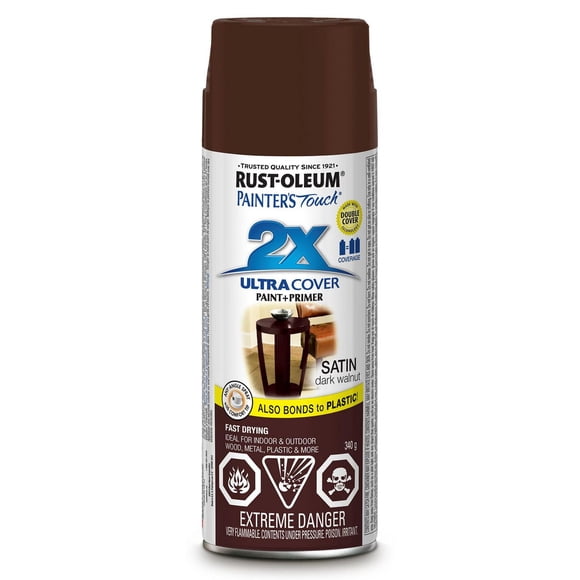 Rust-Oleum Painter's Touch 2X Interior/Exterior Ultra Cover Multi-Purpose Paint and Primer in Satin Dark Walnut, 340g Spray Paint
