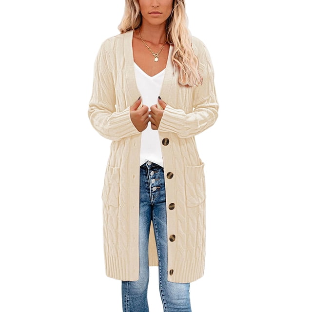 FOCUSNORM Cardigan pour Femme Juniors, Pull-Over à Manches Longues Uni avec Poches