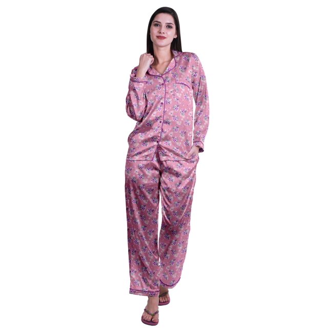 Moomaya Ensemble de Pyjama à Manches Longues et Shorts pour Femmes, Pyjama en Satin à Boutons pour Femmes