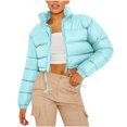 thumbnail image 1 of hoksml Women's Cropped Puffer Jacket with Drawstring Hem, Stand Collar Boxy Zip Front Casual Streetwear Short Jacket, 1 of 5