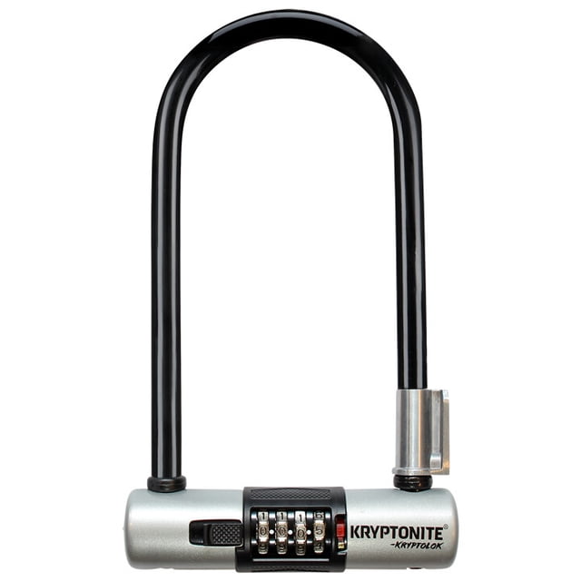 KRYPTONITE : KRYPTOLOK COMBO U-LOCK : Noir : Vue Orientée vers l'Avant 4 Po X 9 Po d'Un KRYPTOLOK Combinaison U-LOCK Noir avec Manille de 12,7 mm et double Pêne Dormant, Cadrans Durables à Quatre Chiffres avec Couvercle Antipoussière Rotatif, Revêtement Vinyle Protecteur et Support FlexFrame Inclus; 4 Pouces X 9 Pouces (10,2 cm X 22,9 cm), 2,9 Lb (1,32 kg), Cote de Sécurité 6/10
