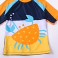 thumbnail image 4 of PMVFHDE Toddler Boys' 3-Piece Swimsuit Set - Short Sleeve Rash Guard + Elastic Waist Trunks & Swim Cap, Quick-Dry Breathable Sun Protection for Beach/Pool Blue-D,4-5 Years, 4 of 7
