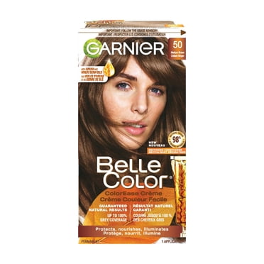 Garnier Belle Color Permanent Hair Dye, 50 Medium Brown, 100% Grey Coverage, Enriched with Argan Oil and Wheat Germ Oils - 1 Application