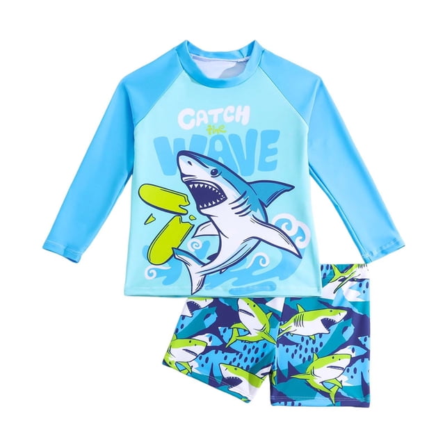 MIASHUI Boys Two Piece Rash Guard Swimsuits Sets Kids Long Sleeve Sunsuit,Blue,6-7 Years