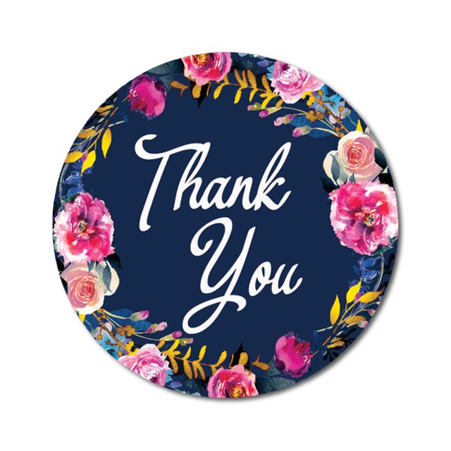 Darling Souvenir Round 45 Pcs Floral & Vines Border Blue Thank You Stickers Envelope Seal-1.6 Inches