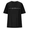 thumbnail image 4 of JIRNDf Hauts pour Femmes T-Shirts d'Été Tendance Imprimé Lettres Surdimensionné Col Rond Manches Courtes Décontracté Sport Ample Décontracté Simple T-Shirts Graphiques Mignons pour Adolescentes Chemises Noires G, 4 of 4