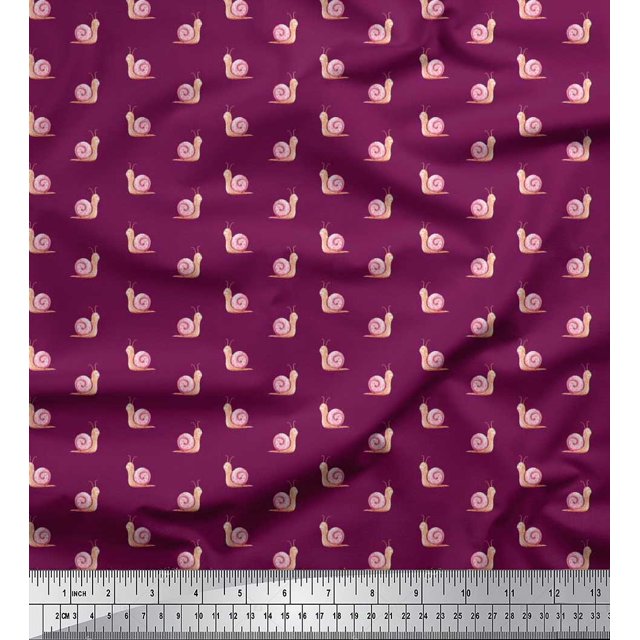Soimoi Tissu Satin Modal Imprimé d'Escargots et d'Insectes au Mètre, 42 Pouces de Large