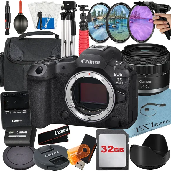 Canon EOS R5 Mark II Mirrorless Camera with RF 24-50mm Lens + 32GB Card + Filter Kit + Case + ZeeTech Accessory