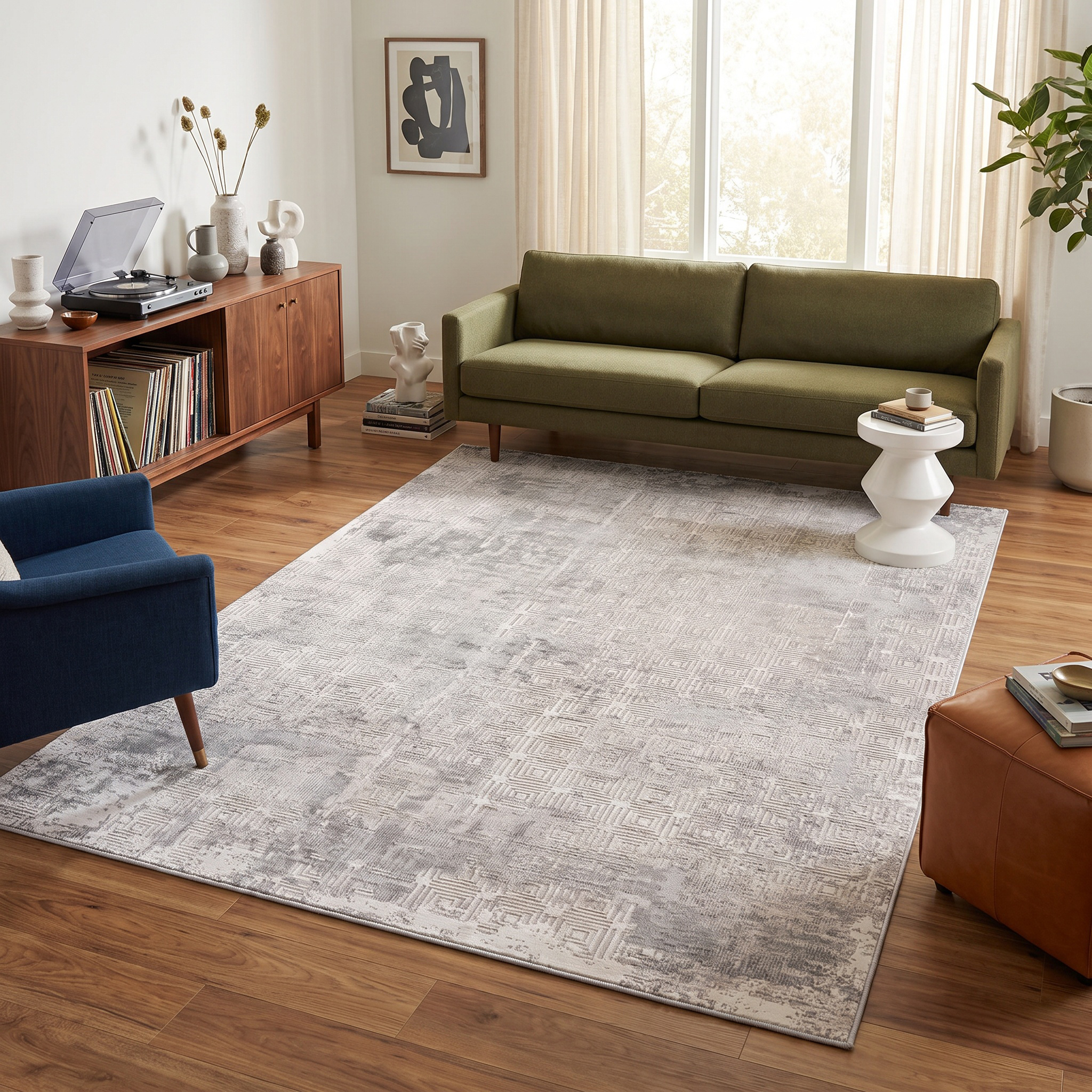 Rug Branch Atlas Scandinavian Indoor Area Rug, Grey Beige, Distressed - Living Room, Bedroom, Dining Room, and Kitchen