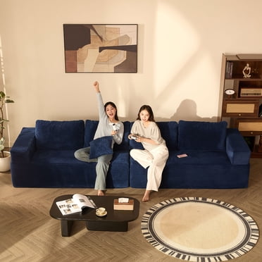 BIGSYY Canapé Sans Accoudoirs de 107 Pouces, Siège Profond, Sofa Sectionnel Modulaire, Canapé Sectionnel Nuage pour Salon, Aucun Assemblage Requis, Velours Côtelé, en U 3 Places Côté Droit, Bleu