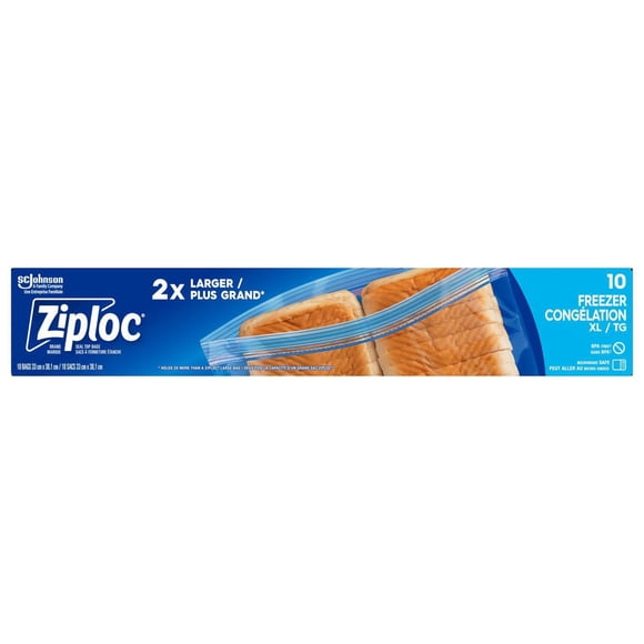 Ziploc® Sacs de Congélation avec Double Fermeture à Glissière, Très Grands, 10 Sacs