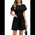 thumbnail image 2 of Robes Femmes Printemps Été 2025 Décontractées Col Rond à Volants Manches Courtes Fluides Coupe Trapèze Mini avec Poches Noir TG, 2 of 8