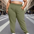 thumbnail image 2 of Women's Plus Size Pants High Waisted Drawstring Solid Color Sweatpants Elastic Taper Leg Lounge Joggers Pant Army Green XXXL, 2 of 6