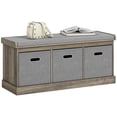 thumbnail image 1 of HOMCOM Shoe Bench with Cushion Seat, 3 Fabric Drawers, Washed Grey, 1 of 10
