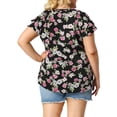 thumbnail image 3 of GRACE & GRANDEUR Hauts pour Femmes Grande Taille Rétro à Fleurs Col en V à Étages Manches Courtes Blouses 4X Noir, 3 of 8