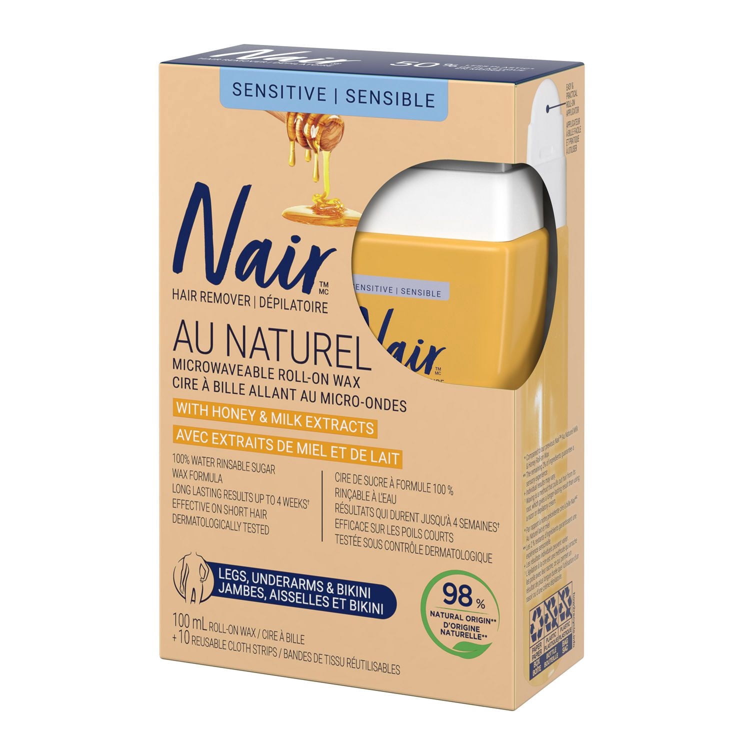 Nair au Naturel Lait et Miel, Cire au Sucre a Bille 100ml