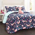 thumbnail image 1 of Lush Decor Pixie Fox 3 Piece Quilt Set, Twin, Navy & Pink, 1 of 4