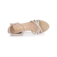 thumbnail image 4 of BLISSFUL STEP Women's Shoes Rhinestone Crisscross Strappy Block Heel Faux Suede Ankle Buckle Sandals Khaki 10, 4 of 7