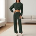 thumbnail image 3 of ShomPort Womens 2PC Matching Set Long Sleeve Crewneck Wrap T-Shirts Drawstring Elastic Waist Loose Pants Going Out Trendy Set, 3 of 7