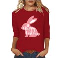 thumbnail image 1 of RKSTN Hauts pour Femmes Pâques Mignon Lapin Imprimé Coupe Ample Hauts Col Rond Manches 3/4 Printemps Été Blouse Douce, 1 of 4