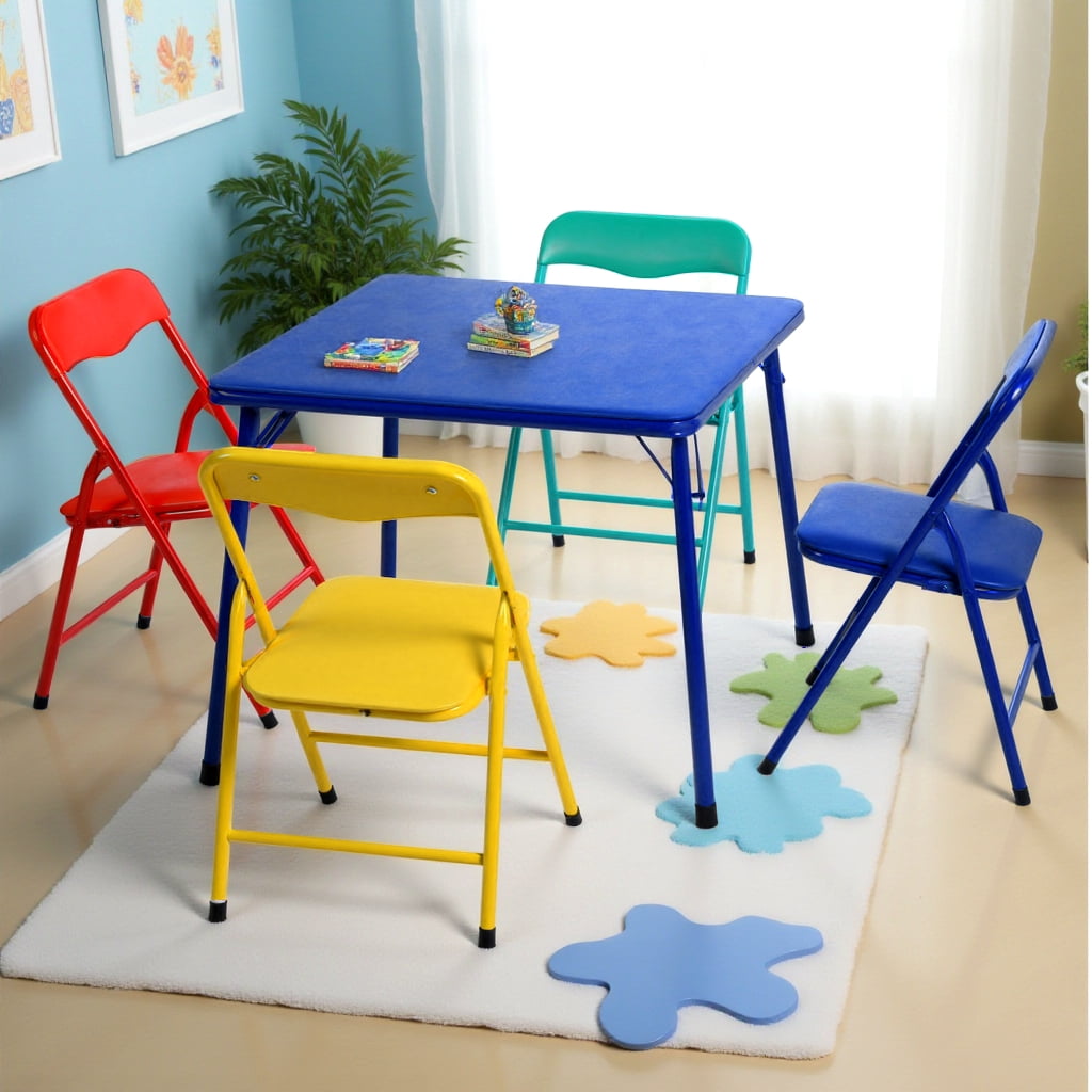 Homy Casa Ensemble table d’activité enfant 5 pièces, table carrée 24 po avec 4 chaises pliantes, salle de jeux, multicolore